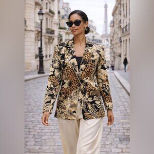 VTG David Paul New York Animal Print Blazer Size L Maximalist Patterned Jacket